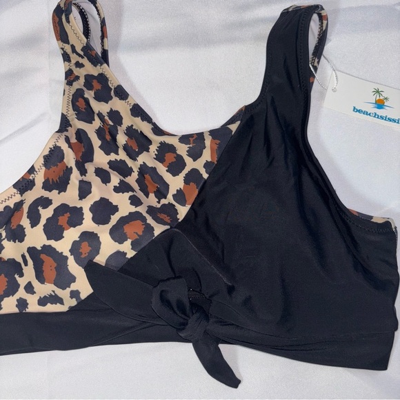 Beachsissi Leopard Print Beachwear Patchwork Hook Back Bikini Top Size S - Picture 2 of 7
